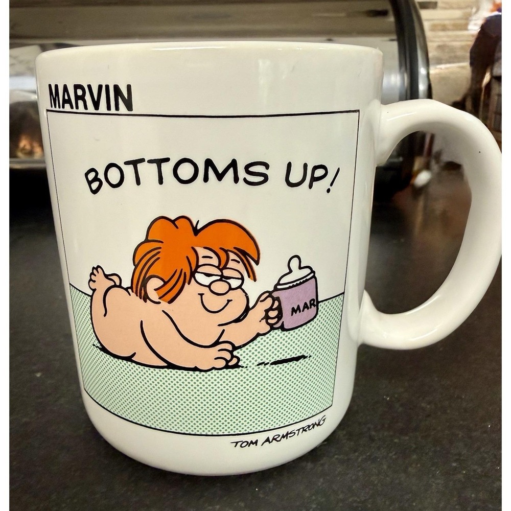 Vintage Hallmark Bottoms Up Marvin Coffee Mug 1982 Tom Armstrong White Cup Comic
